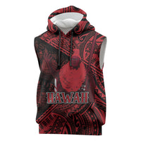 Hawaii King Kamehameha Sleeveless Hoodie With Hawaiian Ipu Motifs Red Version