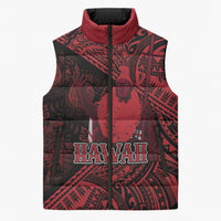 Hawaii King Kamehameha Sleeveless Puffer Jacket With Hawaiian Ipu Motifs Red Version