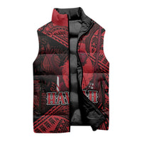 Hawaii King Kamehameha Sleeveless Puffer Jacket With Hawaiian Ipu Motifs Red Version