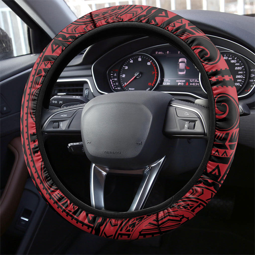 Hawaii King Kamehameha Steering Wheel Cover With Hawaiian Ipu Motifs Red Version