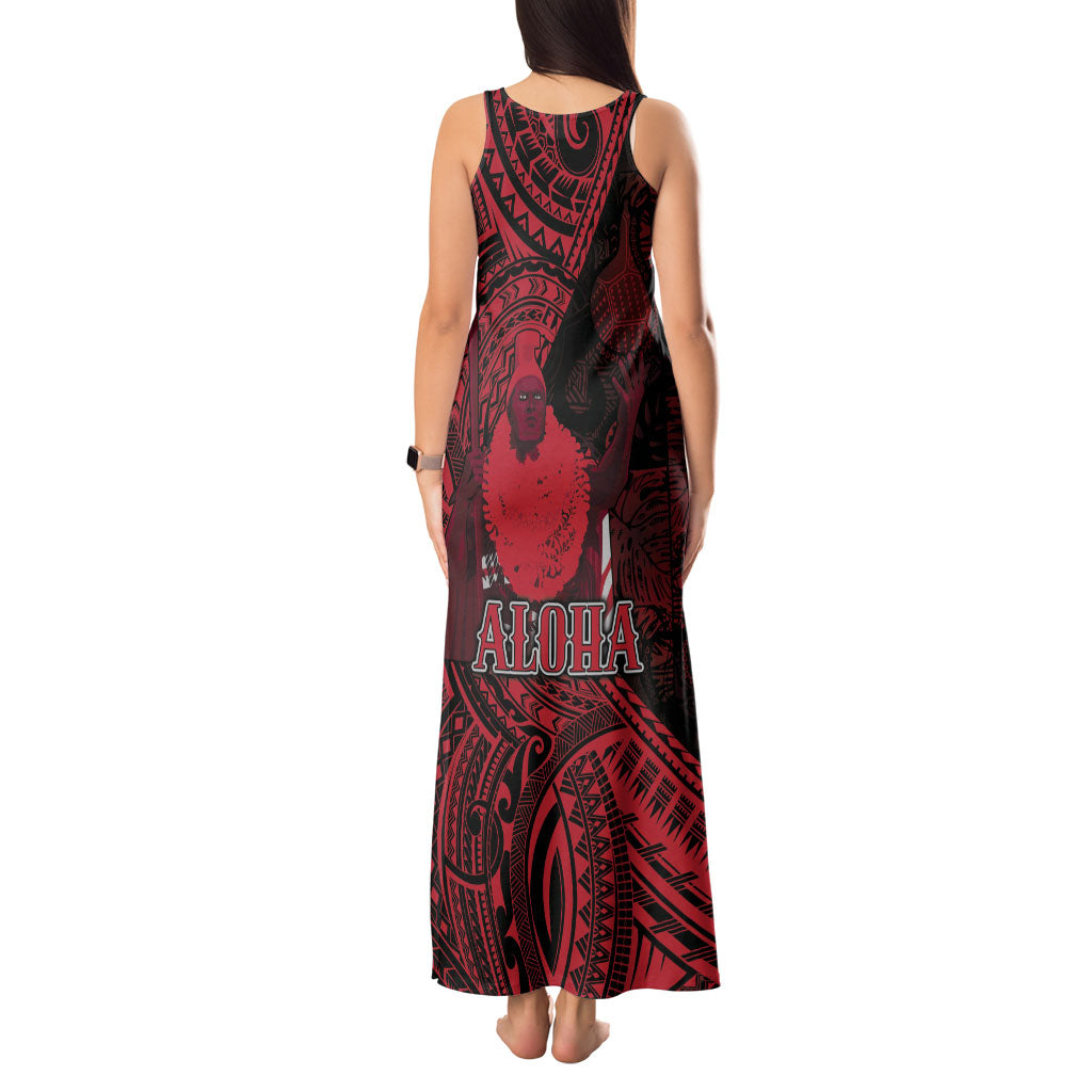 Hawaii King Kamehameha Tank Maxi Dress With Hawaiian Ipu Motifs Red Version
