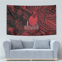 Hawaii King Kamehameha Tapestry With Hawaiian Ipu Motifs Red Version
