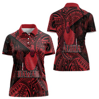 Hawaii King Kamehameha Women Polo Shirt With Hawaiian Ipu Motifs Red Version