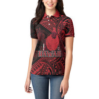 Hawaii King Kamehameha Women Polo Shirt With Hawaiian Ipu Motifs Red Version