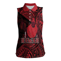 Hawaii King Kamehameha Women Sleeveless Polo Shirt With Hawaiian Ipu Motifs Red Version