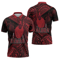 Hawaii King Kamehameha Zipper Polo Shirt With Hawaiian Ipu Motifs Red Version