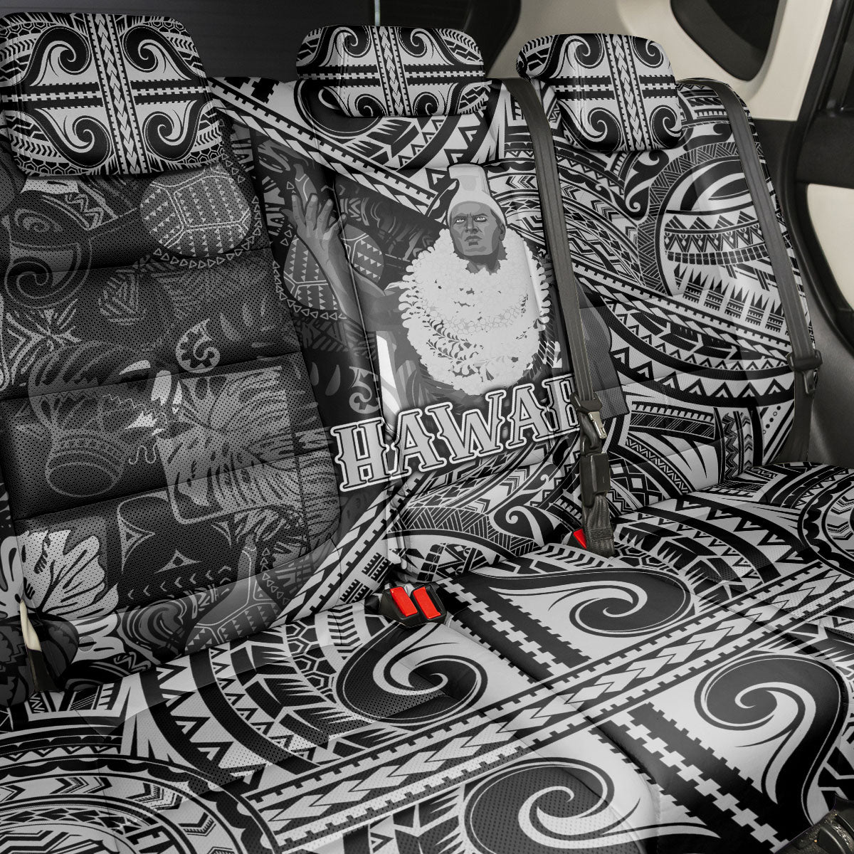 Hawaii King Kamehameha Back Car Seat Cover With Hawaiian Ipu Motifs Black Version
