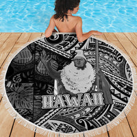 Hawaii King Kamehameha Beach Blanket With Hawaiian Ipu Motifs Black Version