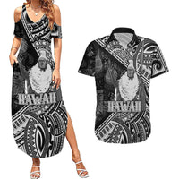 Hawaii King Kamehameha Couples Matching Summer Maxi Dress and Hawaiian Shirt With Hawaiian Ipu Motifs Black Version LT05 Black - Polynesian Pride