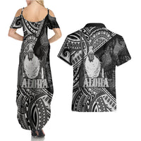 Hawaii King Kamehameha Couples Matching Summer Maxi Dress and Hawaiian Shirt With Hawaiian Ipu Motifs Black Version LT05 - Polynesian Pride