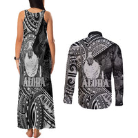 Hawaii King Kamehameha Couples Matching Tank Maxi Dress and Long Sleeve Button Shirt With Hawaiian Ipu Motifs Black Version LT05 - Polynesian Pride