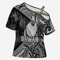 Hawaii King Kamehameha Cross Shoulder Shirt With Hawaiian Ipu Motifs Black Version