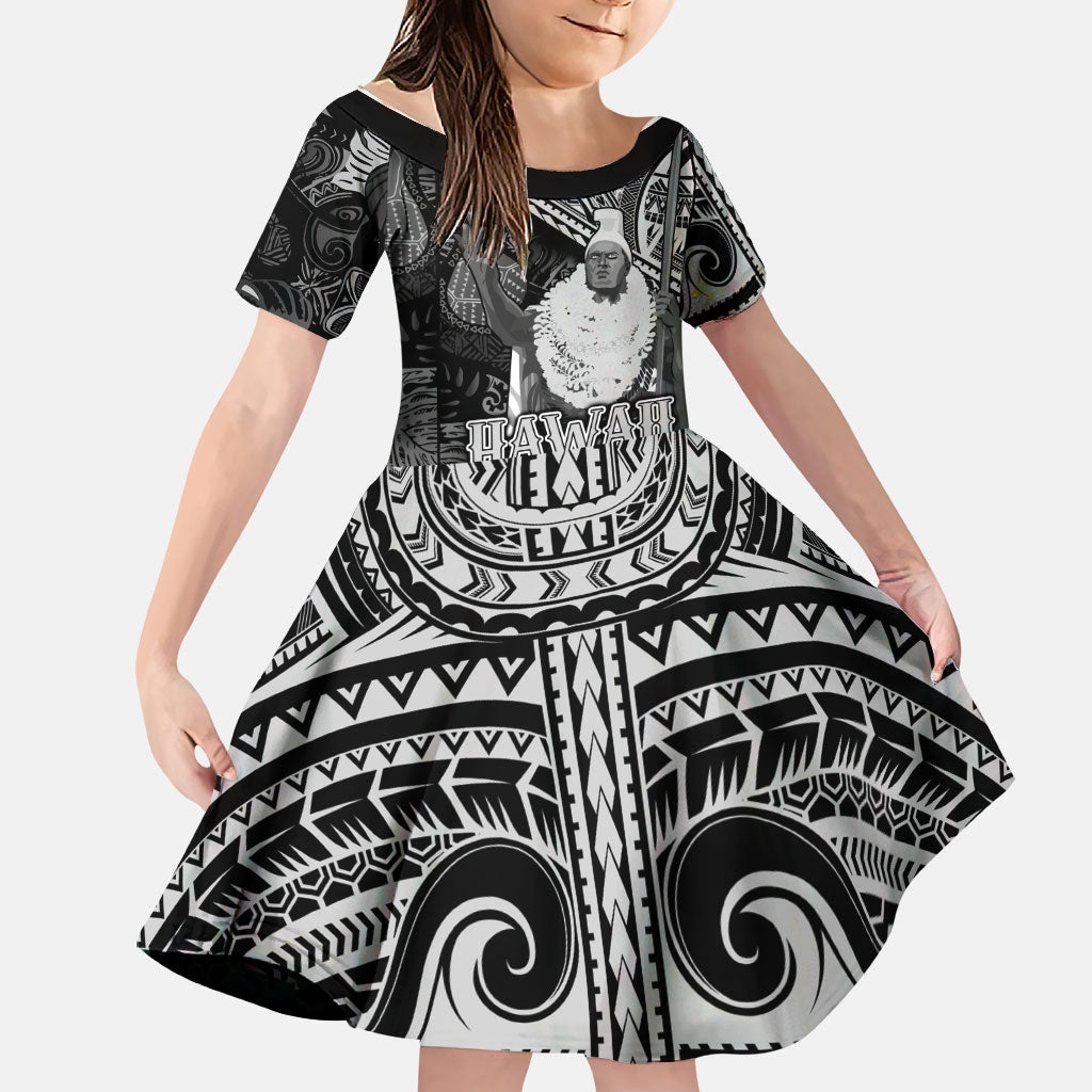 Hawaii King Kamehameha Family Matching Long Sleeve Bodycon Dress and Hawaiian Shirt With Hawaiian Ipu Motifs Black Version LT05 Daughter's Dress Black - Polynesian Pride