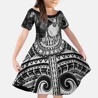 Hawaii King Kamehameha Family Matching Mermaid Dress and Hawaiian Shirt With Hawaiian Ipu Motifs Black Version LT05 Daughter's Dress Black - Polynesian Pride