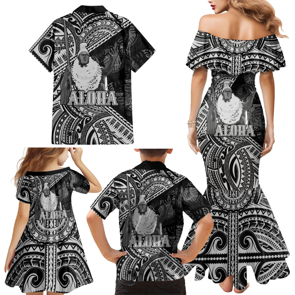Hawaii King Kamehameha Family Matching Mermaid Dress and Hawaiian Shirt With Hawaiian Ipu Motifs Black Version LT05 - Polynesian Pride