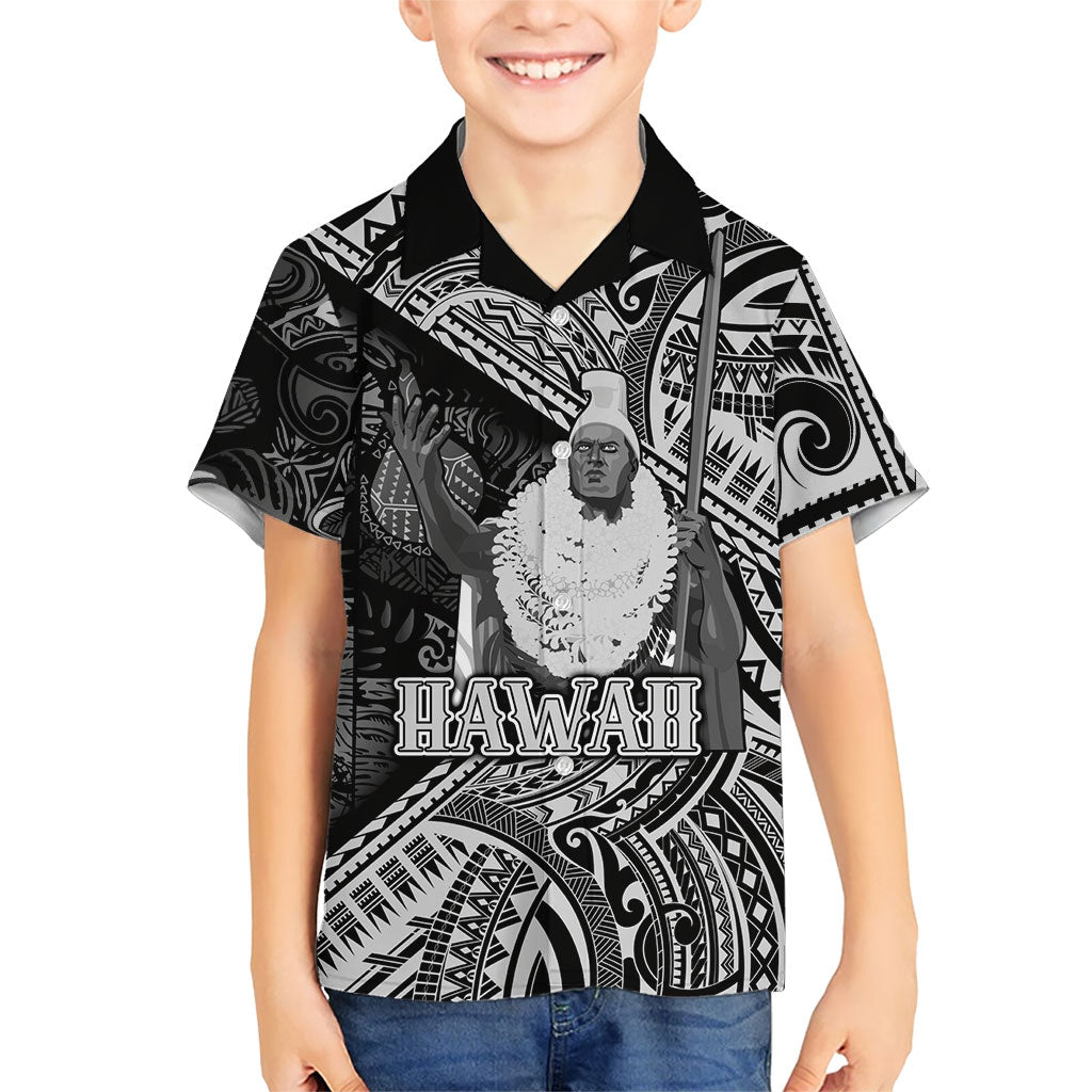 Hawaii King Kamehameha Family Matching Off The Shoulder Long Sleeve Dress and Hawaiian Shirt With Hawaiian Ipu Motifs Black Version LT05 Son's Shirt Black - Polynesian Pride