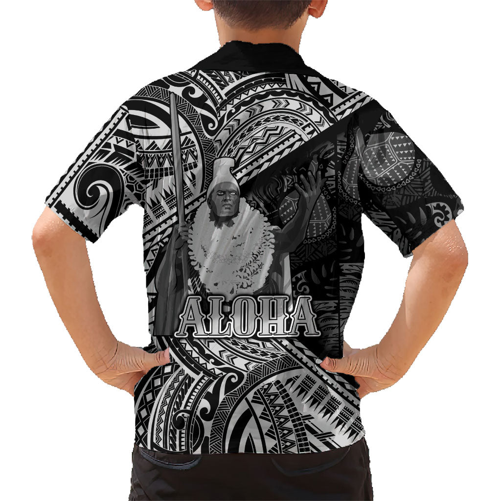 Hawaii King Kamehameha Family Matching Off Shoulder Maxi Dress and Hawaiian Shirt With Hawaiian Ipu Motifs Black Version LT05 - Polynesian Pride