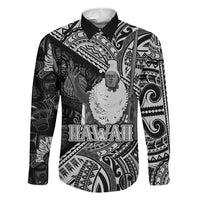 Hawaii King Kamehameha Family Matching Off Shoulder Short Dress and Hawaiian Shirt With Hawaiian Ipu Motifs Black Version LT05 Dad's Shirt - Long Sleeve Black - Polynesian Pride