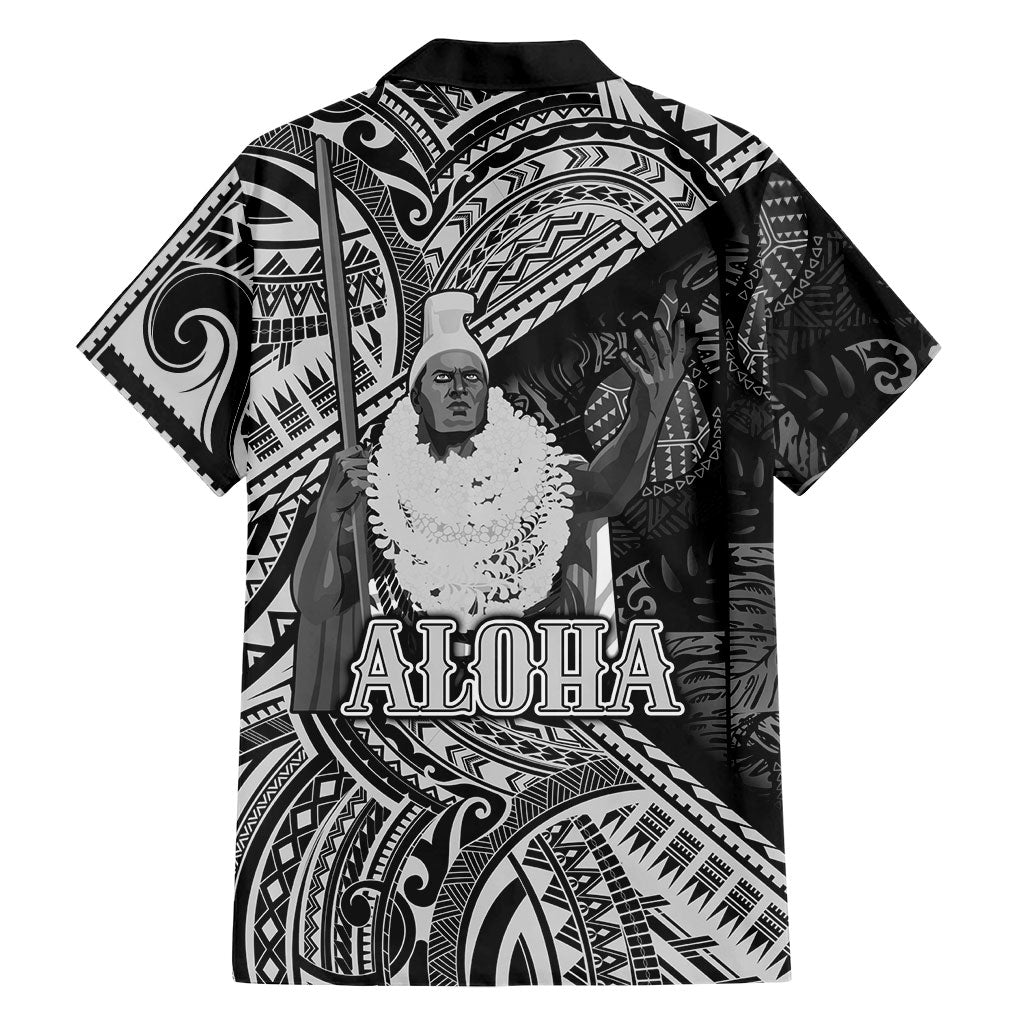 Hawaii King Kamehameha Family Matching Short Sleeve Bodycon Dress and Hawaiian Shirt With Hawaiian Ipu Motifs Black Version LT05 - Polynesian Pride