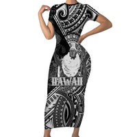 Hawaii King Kamehameha Family Matching Short Sleeve Bodycon Dress and Hawaiian Shirt With Hawaiian Ipu Motifs Black Version LT05 Mom's Dress Black - Polynesian Pride