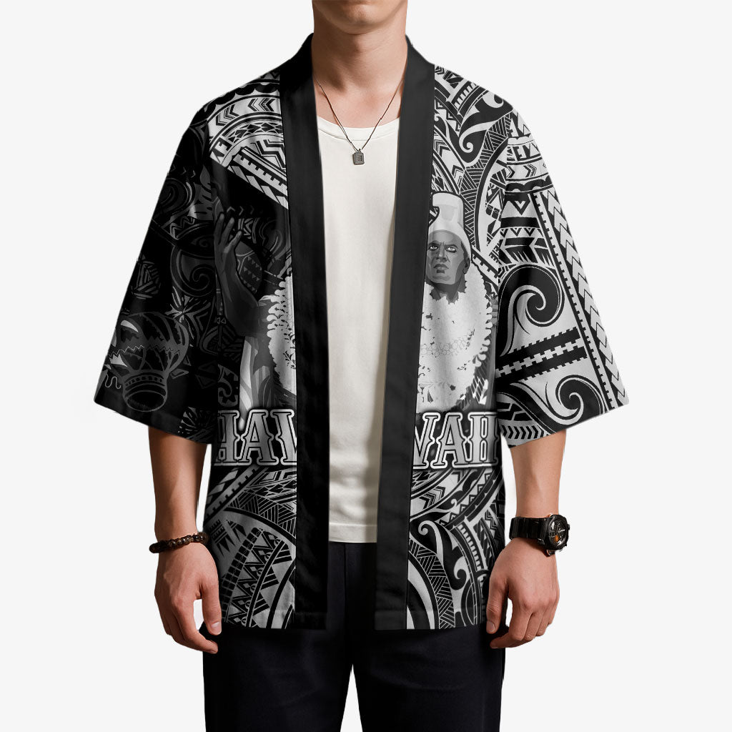 Hawaii King Kamehameha Kimono With Hawaiian Ipu Motifs Black Version