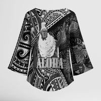 Hawaii King Kamehameha Kimono Sleeve Blouse With Hawaiian Ipu Motifs Black Version
