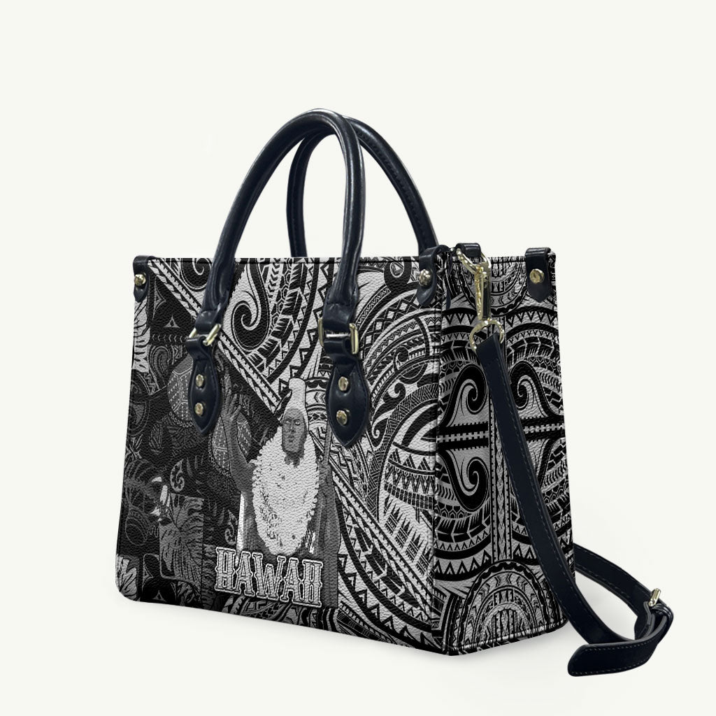 Hawaii King Kamehameha Leather Bag With Hawaiian Ipu Motifs Black Version