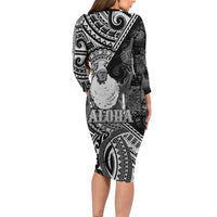 Hawaii King Kamehameha Long Sleeve Bodycon Dress With Hawaiian Ipu Motifs Black Version