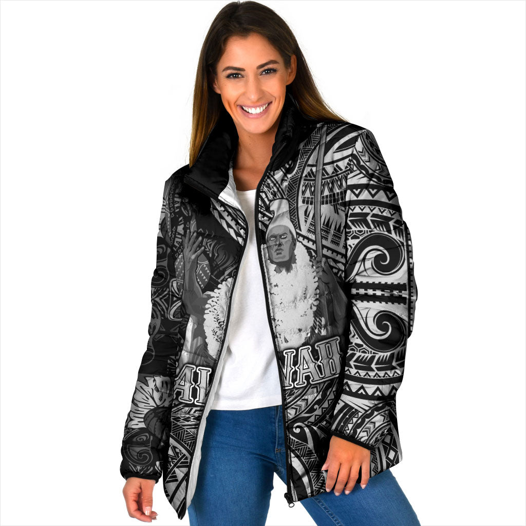 Hawaii King Kamehameha Padded Jacket With Hawaiian Ipu Motifs Black Version