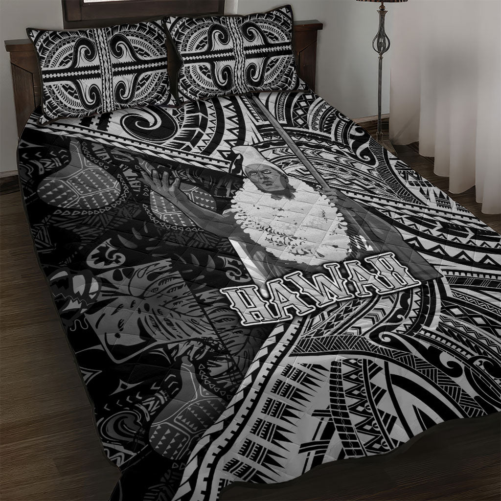 Hawaii King Kamehameha Quilt Bed Set With Hawaiian Ipu Motifs Black Version