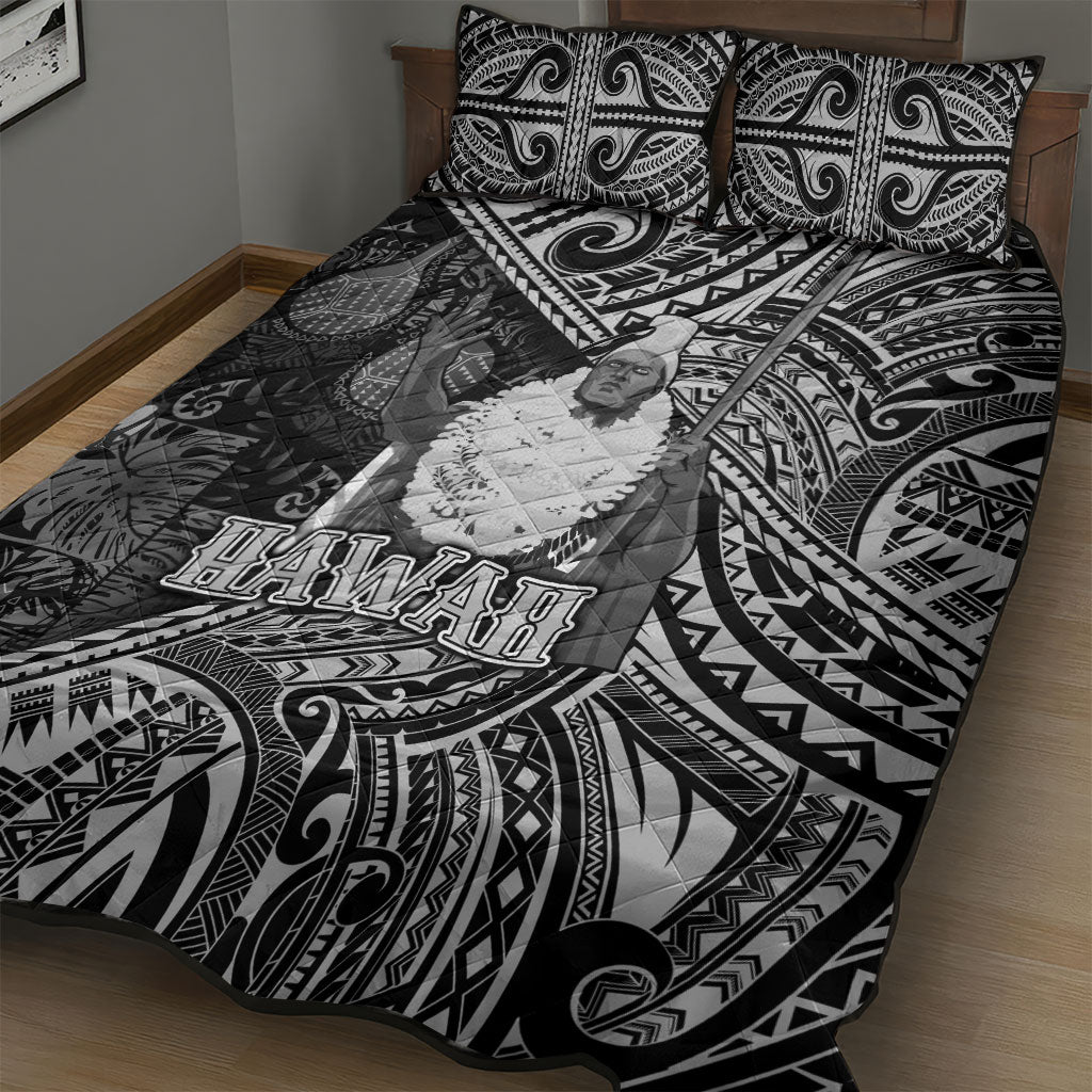 Hawaii King Kamehameha Quilt Bed Set With Hawaiian Ipu Motifs Black Version
