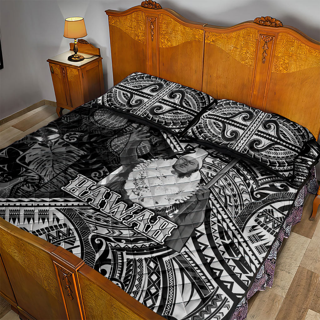 Hawaii King Kamehameha Quilt Bed Set With Hawaiian Ipu Motifs Black Version