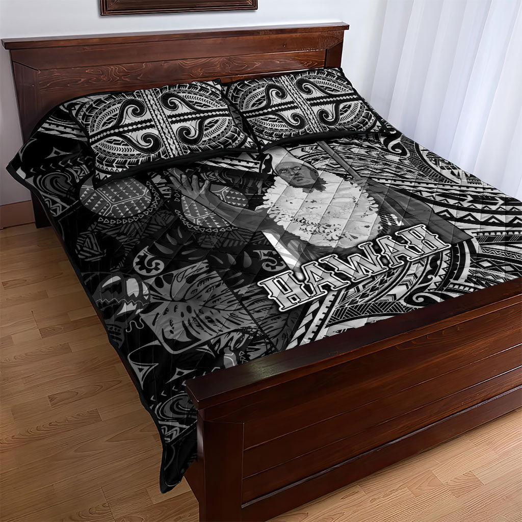 Hawaii King Kamehameha Quilt Bed Set With Hawaiian Ipu Motifs Black Version