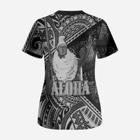 Hawaii King Kamehameha Scrub Top With Hawaiian Ipu Motifs Black Version