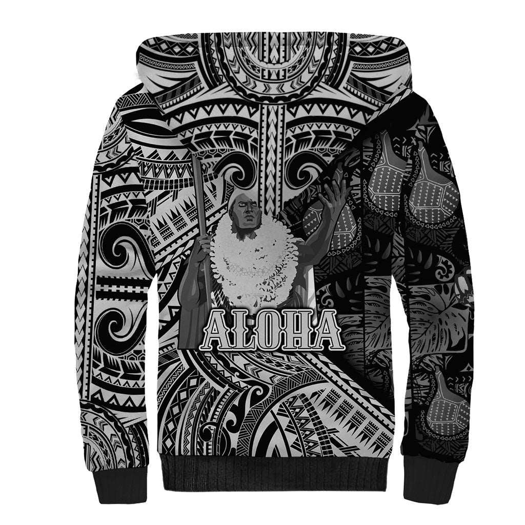 Hawaii King Kamehameha Sherpa Hoodie With Hawaiian Ipu Motifs Black Version