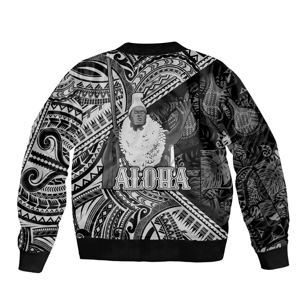 Hawaii King Kamehameha Sleeve Zip Bomber Jacket With Hawaiian Ipu Motifs Black Version