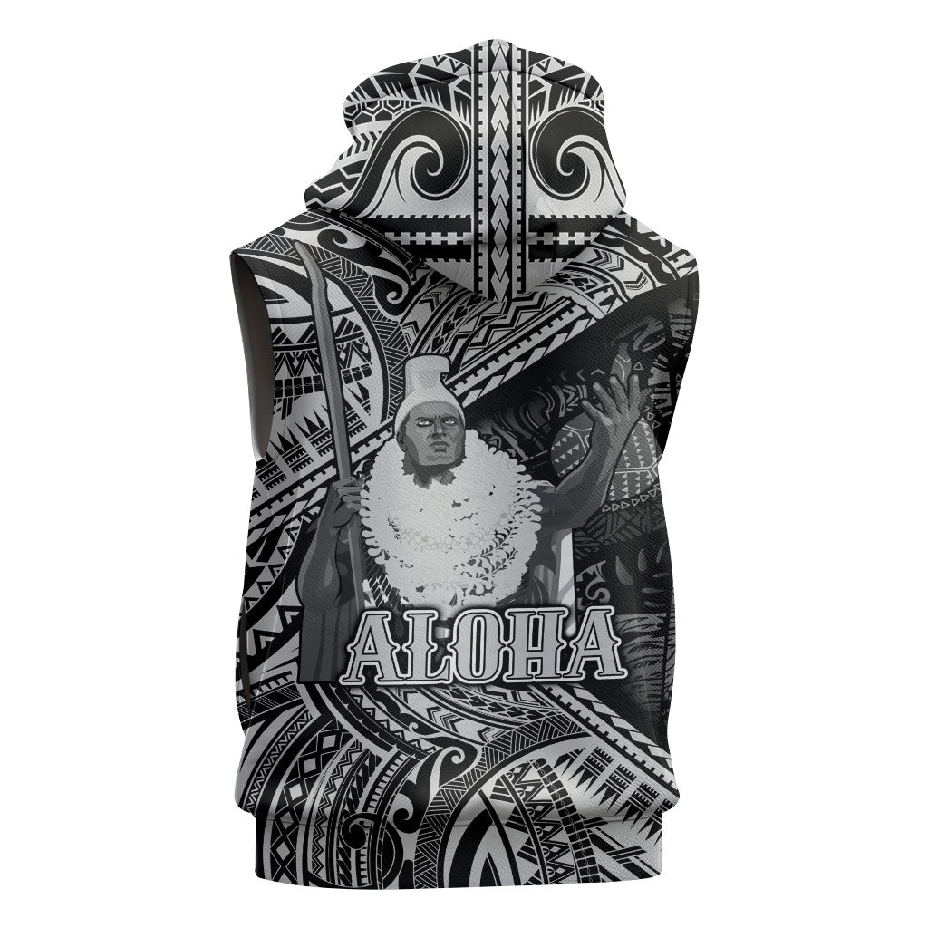 Hawaii King Kamehameha Sleeveless Hoodie With Hawaiian Ipu Motifs Black Version