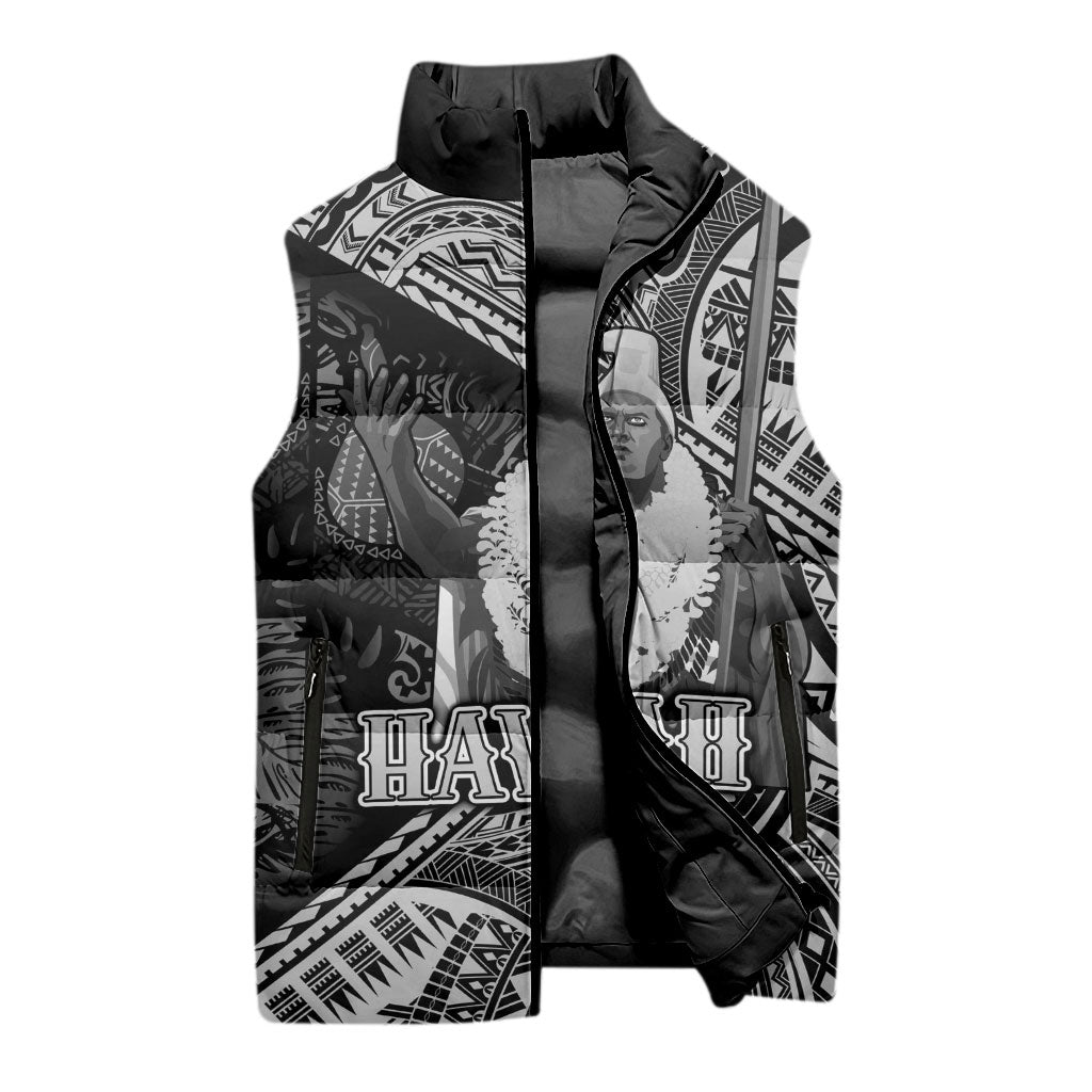 Hawaii King Kamehameha Sleeveless Puffer Jacket With Hawaiian Ipu Motifs Black Version