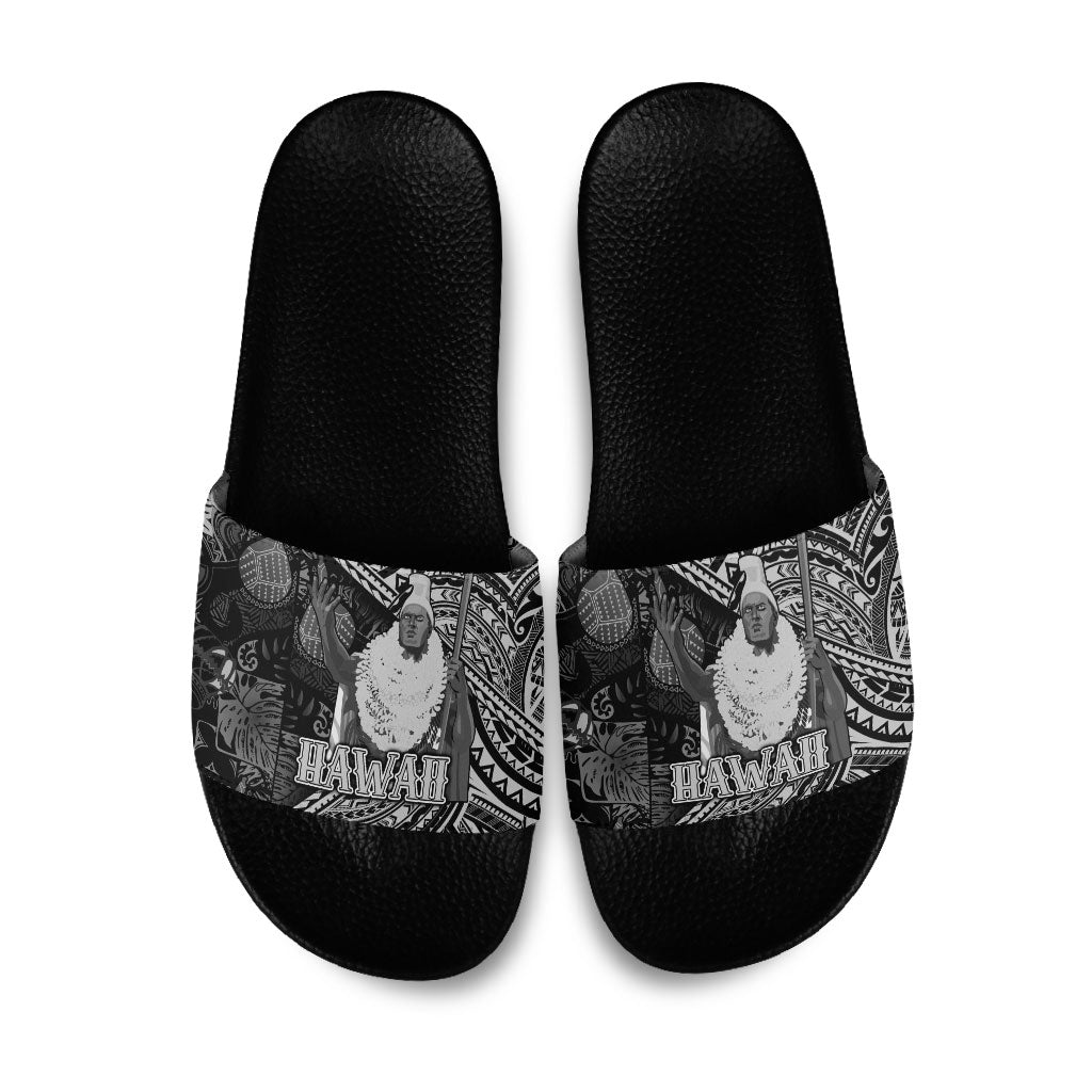 Hawaii King Kamehameha Slide Sandals With Hawaiian Ipu Motifs Black Version
