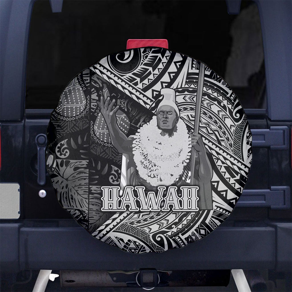 Hawaii King Kamehameha Spare Tire Cover With Hawaiian Ipu Motifs Black Version