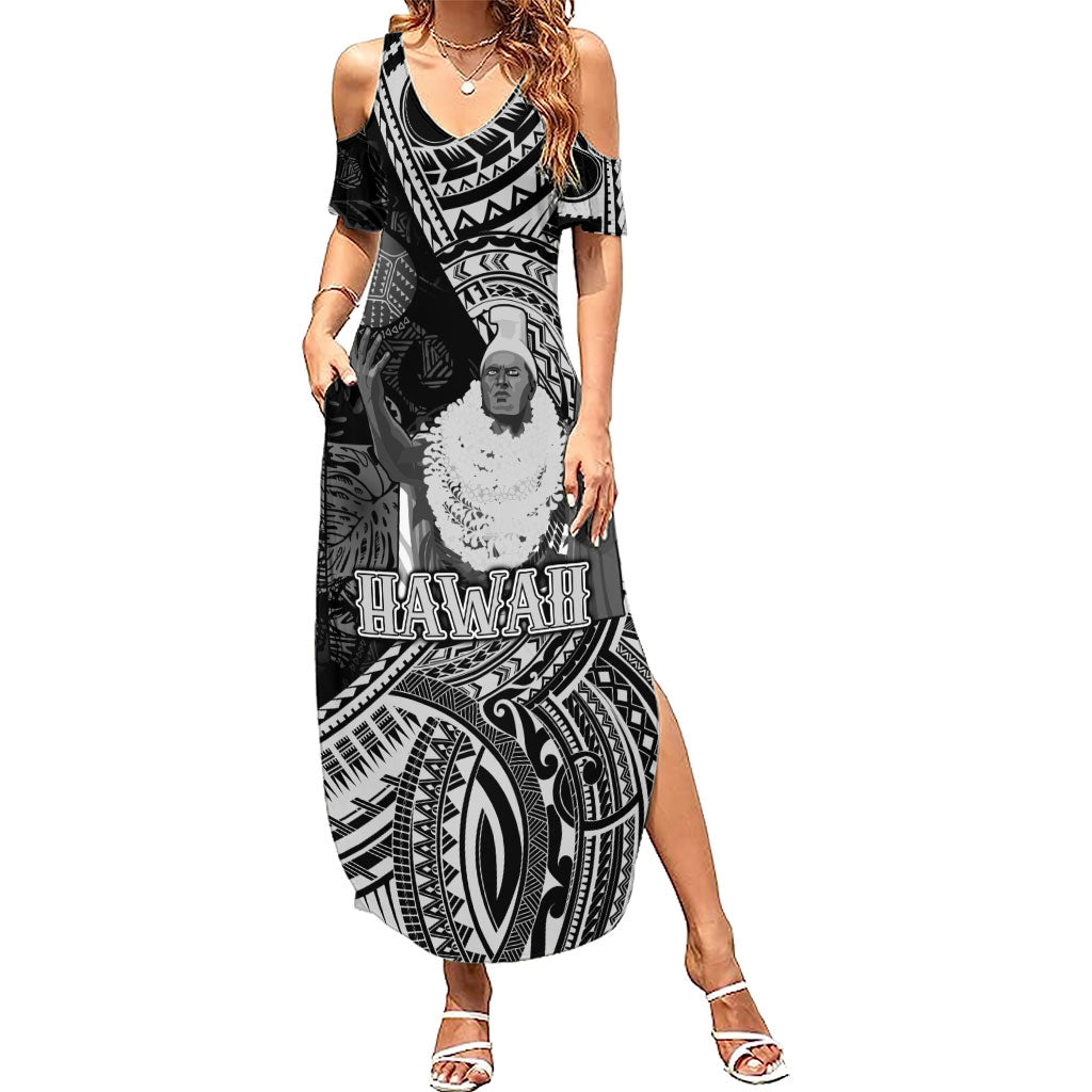 Hawaii King Kamehameha Summer Maxi Dress With Hawaiian Ipu Motifs Black Version