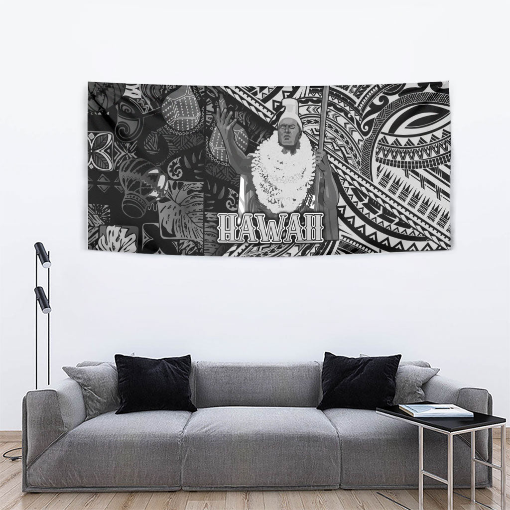 Hawaii King Kamehameha Tapestry With Hawaiian Ipu Motifs Black Version