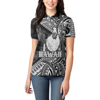 Hawaii King Kamehameha Women Polo Shirt With Hawaiian Ipu Motifs Black Version