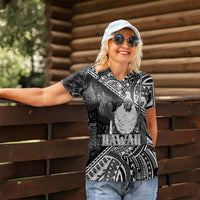 Hawaii King Kamehameha Women Polo Shirt With Hawaiian Ipu Motifs Black Version