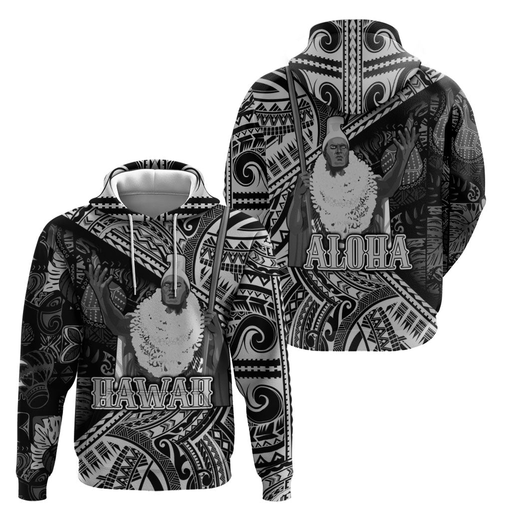 Hawaii King Kamehameha Zip Hoodie With Hawaiian Ipu Motifs Black Version
