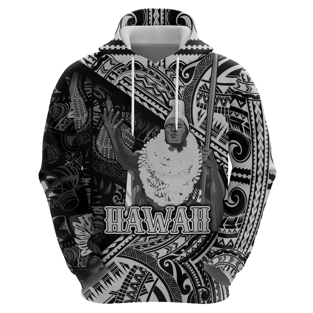 Hawaii King Kamehameha Zip Hoodie With Hawaiian Ipu Motifs Black Version