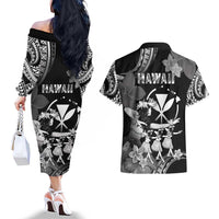 Hawaii Beautiful Hula Dancers Couples Matching Off The Shoulder Long Sleeve Dress and Hawaiian Shirt With Ipu Keke And Pahu Drum LT05 - Polynesian Pride
