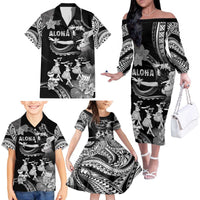 Hawaii Beautiful Hula Dancers Family Matching Off The Shoulder Long Sleeve Dress and Hawaiian Shirt With Ipu Keke And Pahu Drum LT05 - Polynesian Pride