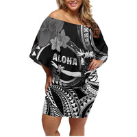Hawaii Beautiful Hula Dancers Family Matching Off Shoulder Short Dress and Hawaiian Shirt With Ipu Keke And Pahu Drum LT05 Mom's Dress Black - Polynesian Pride