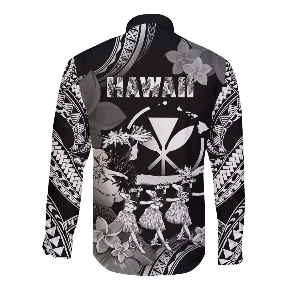 Hawaii Beautiful Hula Dancers Long Sleeve Button Shirt With Ipu Keke And Pahu Drum LT05 - Polynesian Pride